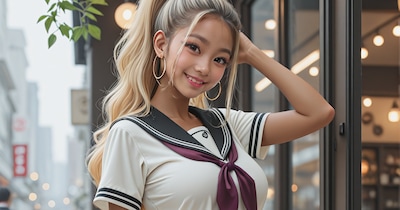 250826P【8枚】セーラー服で駅近カフェに向かった黒ギャル夏姫