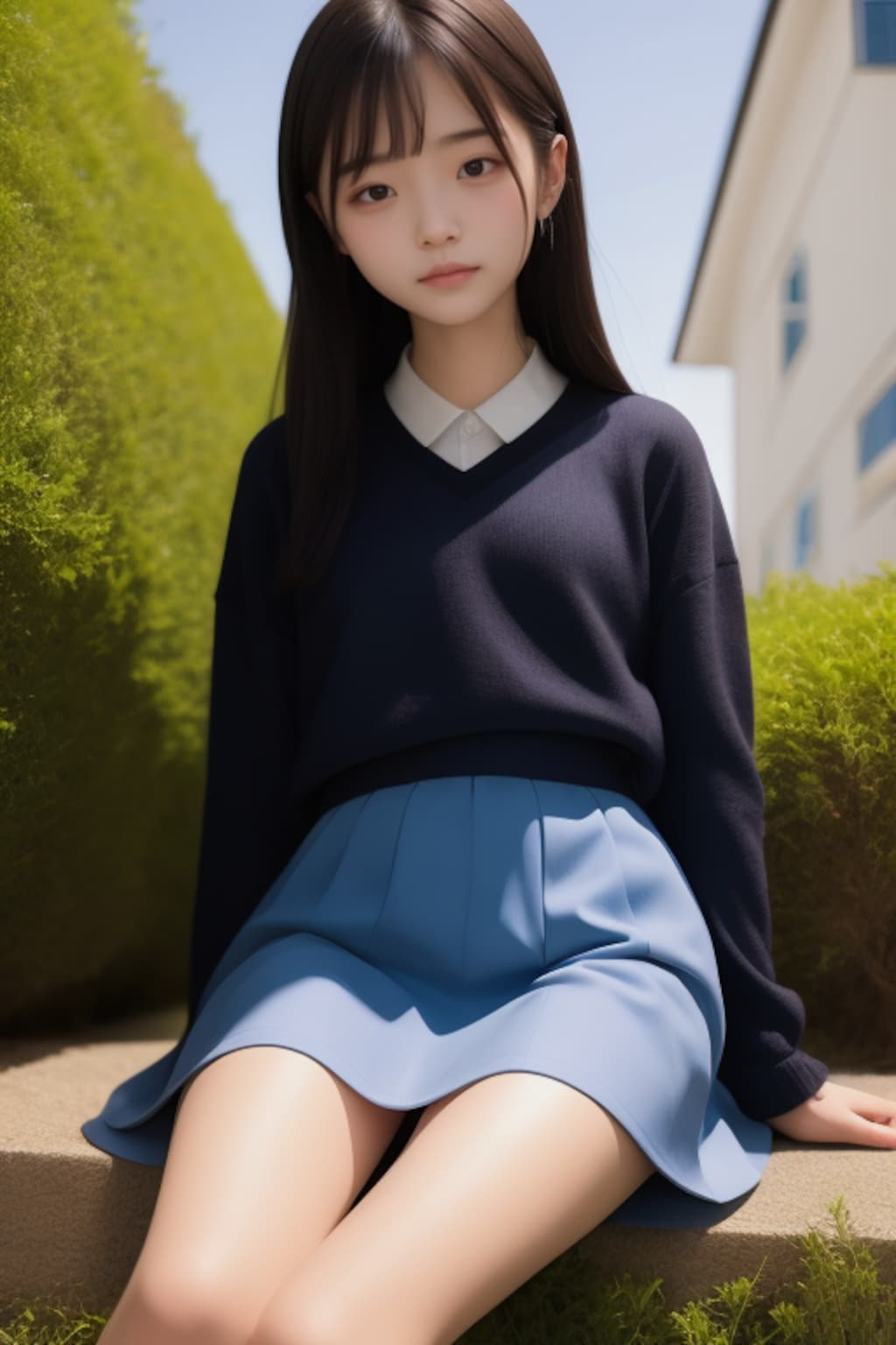座る制服娘　サンプル
