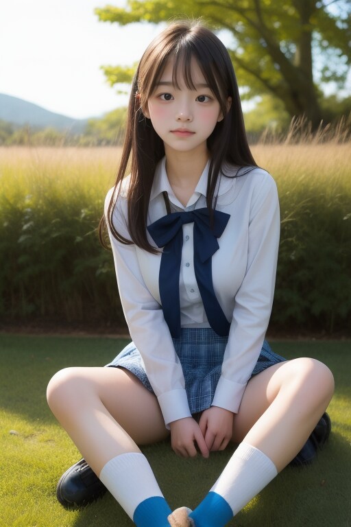 座る制服娘　サンプル