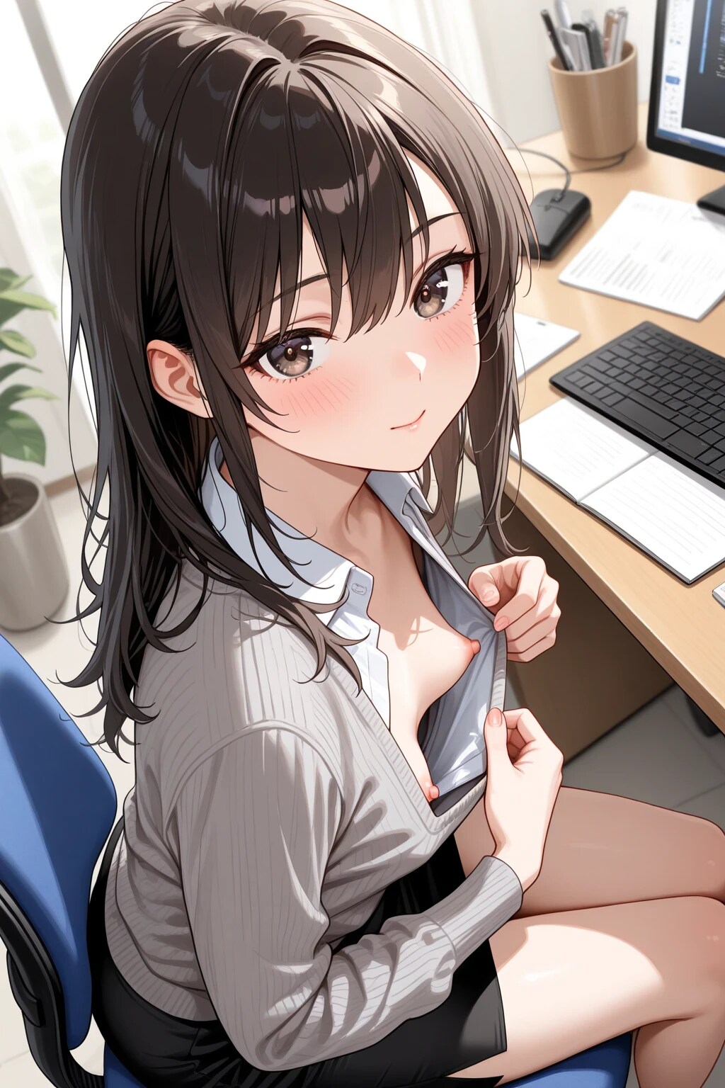 20枚:ノーブラ胸チラOL