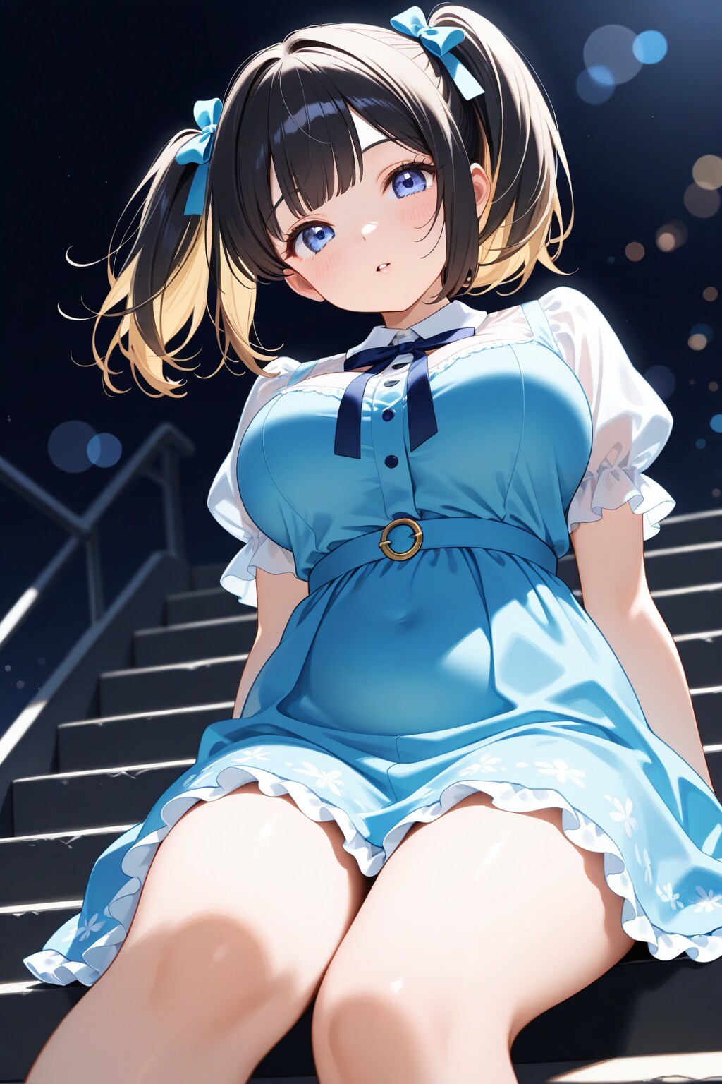 20260213【5枚】青いフリルドレスの女性 (ツインテール)