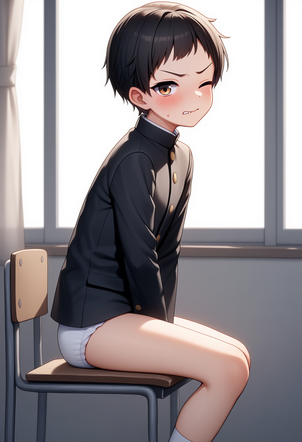 学ラン男子中学生が一日中オムツ生活