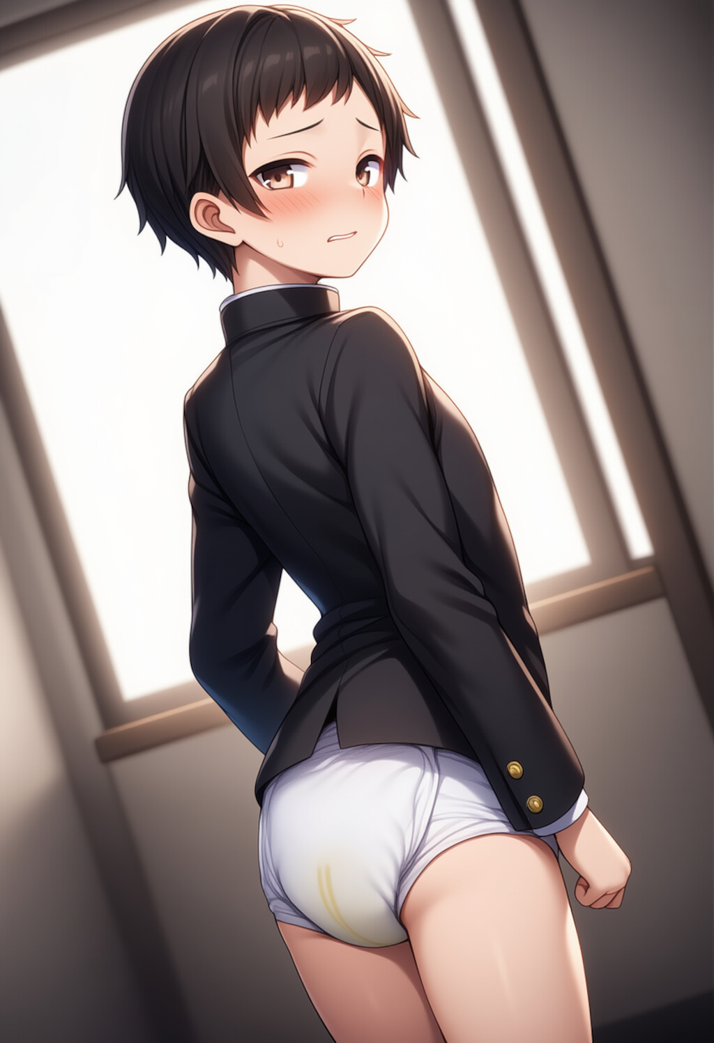学ラン男子中学生が一日中オムツ生活