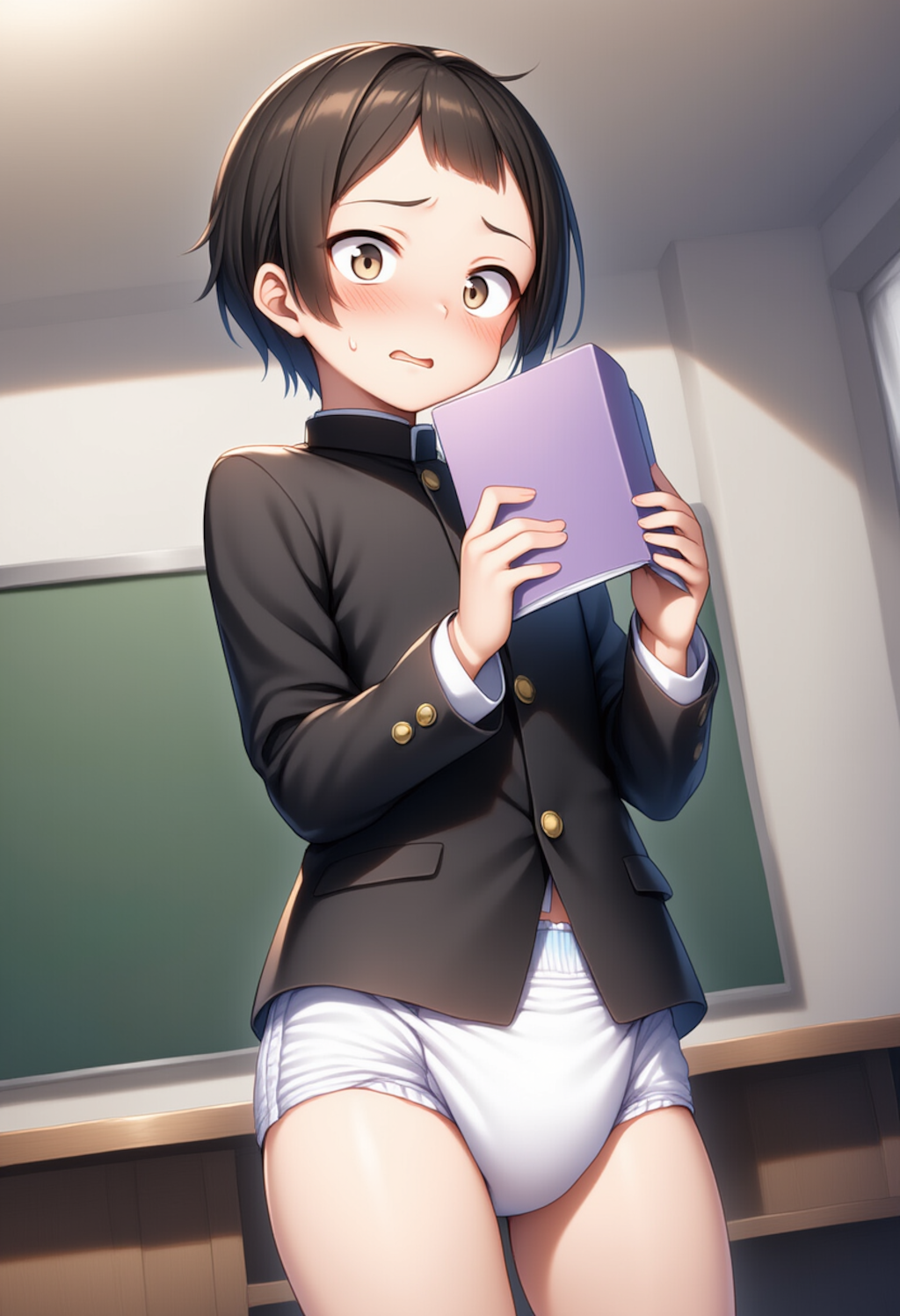 学ラン男子中学生が一日中オムツ生活