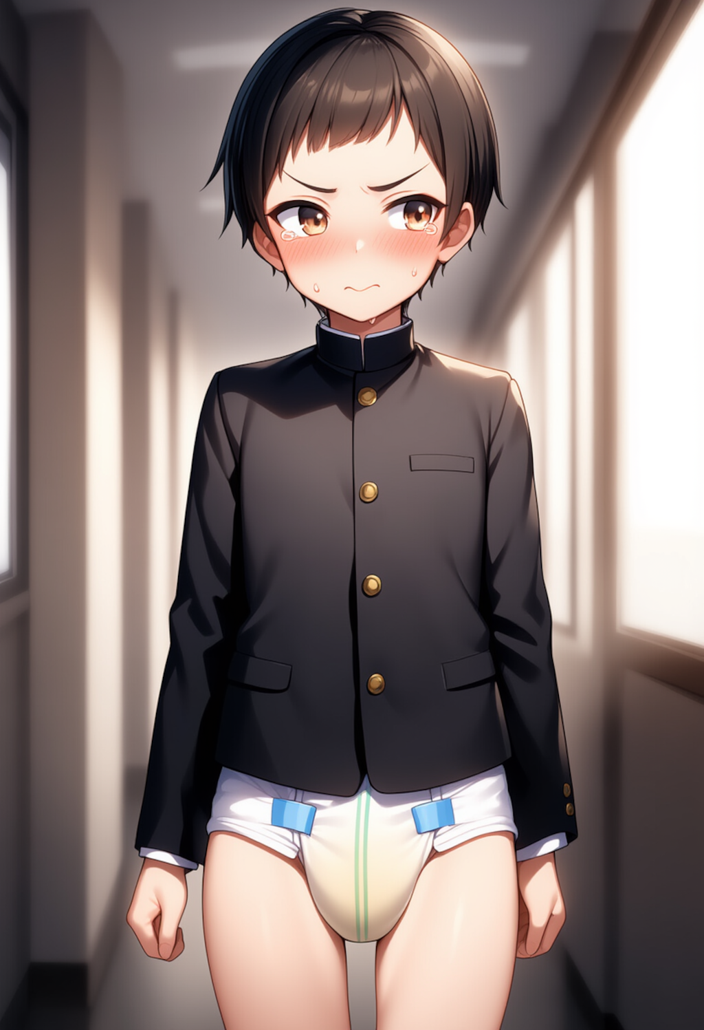 学ラン男子中学生が一日中オムツ生活