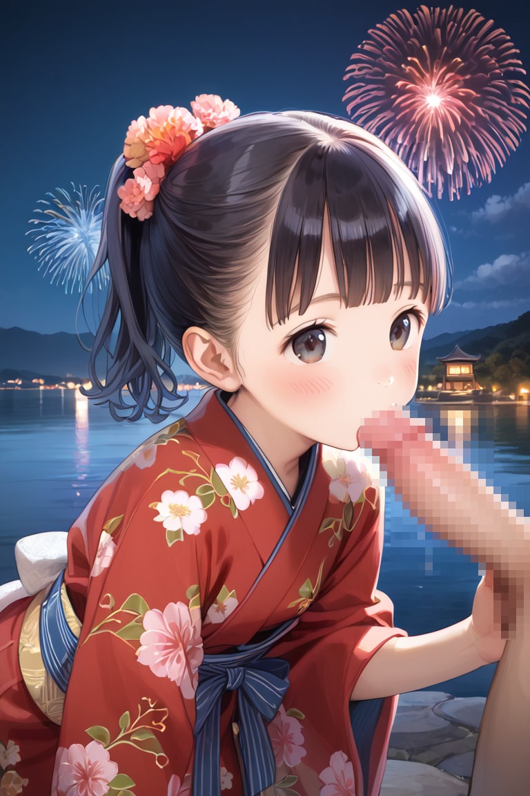 花火大会で浴衣姿の〇リJ〇ちゃんたちにフェラしてもらう（6枚）