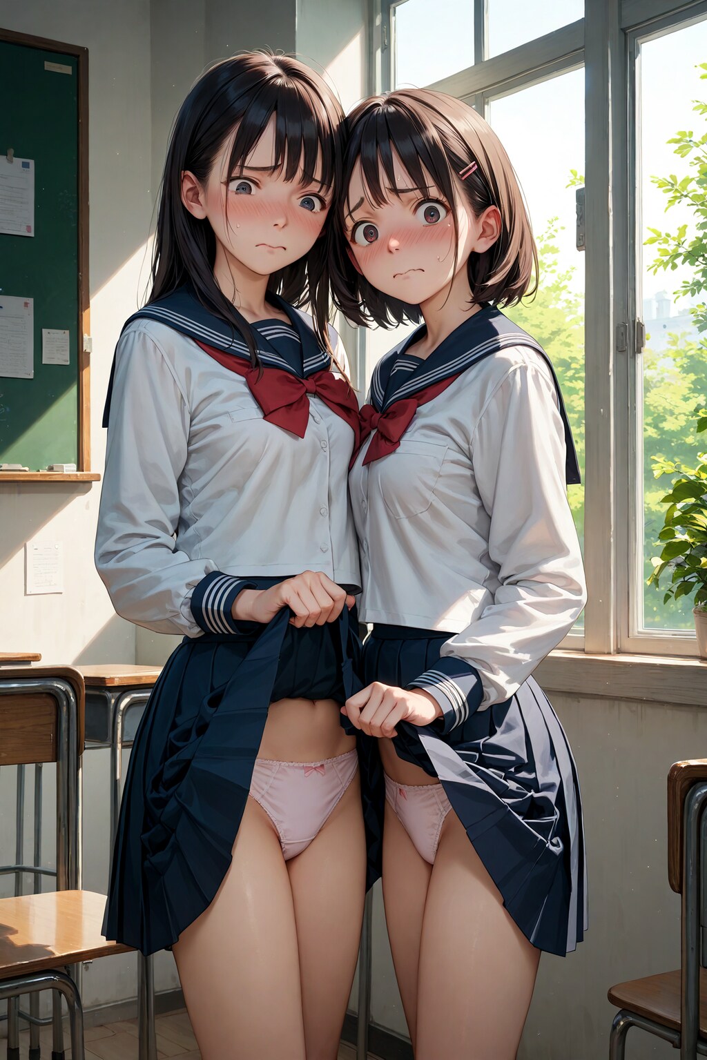 照れ顔パンツ見せ制服少女(18)