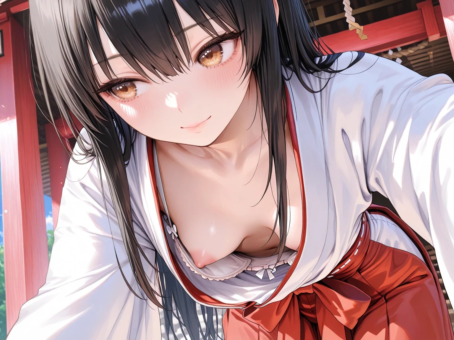 40枚：胸チラ巫女