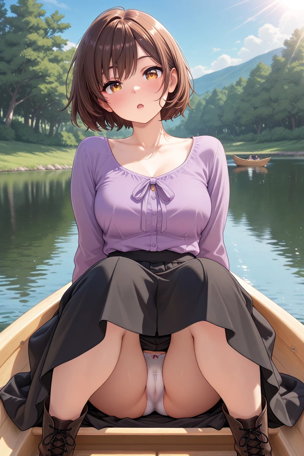 40枚:ショートカット女子がボートデートでパンチラ