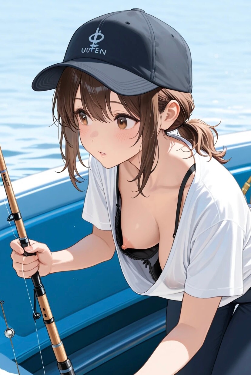 19枚:帽子と海と胸チラ