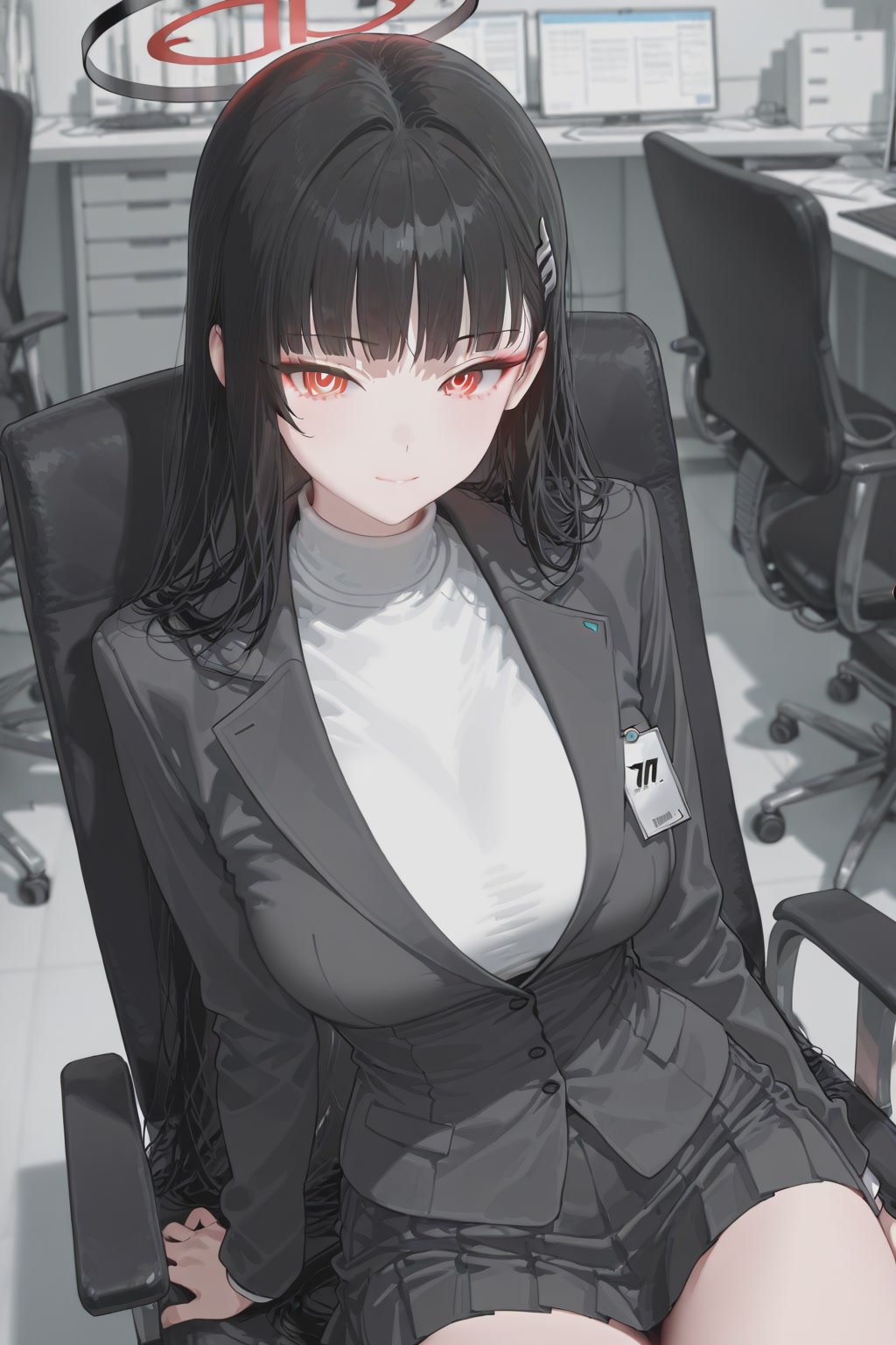 20251105【5枚】黒いブレザーと白いタートルネックの女性