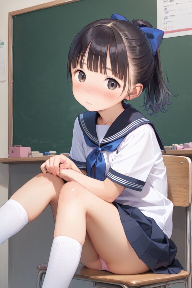 セーラー服〇リJ〇ちゃんたちが教室で座りパンチラ（6枚）