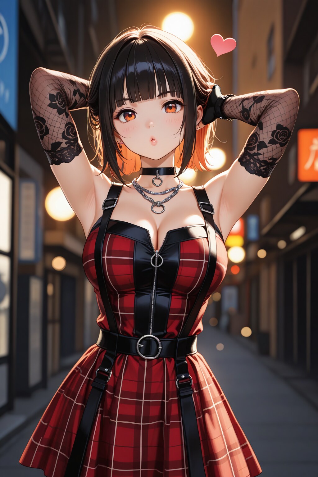 20251218【10枚】青チェック柄ワンピースのゴシック系女性