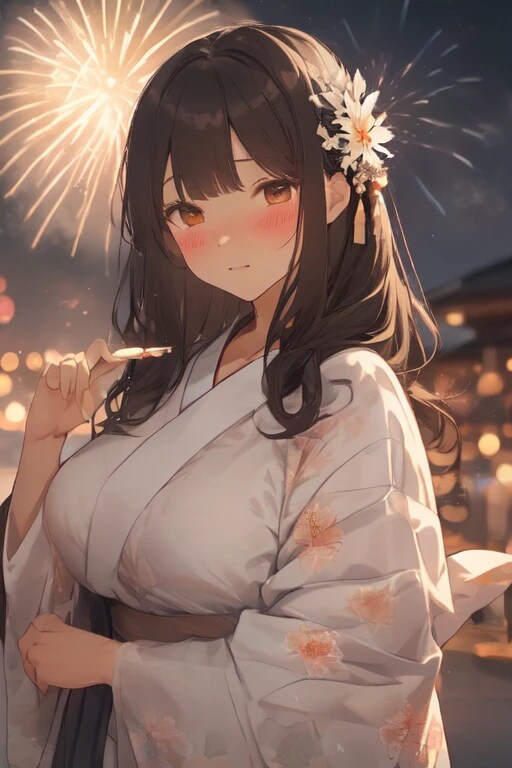 花火を着物姿👘で楽しむシュウカ(8枚‼️)
