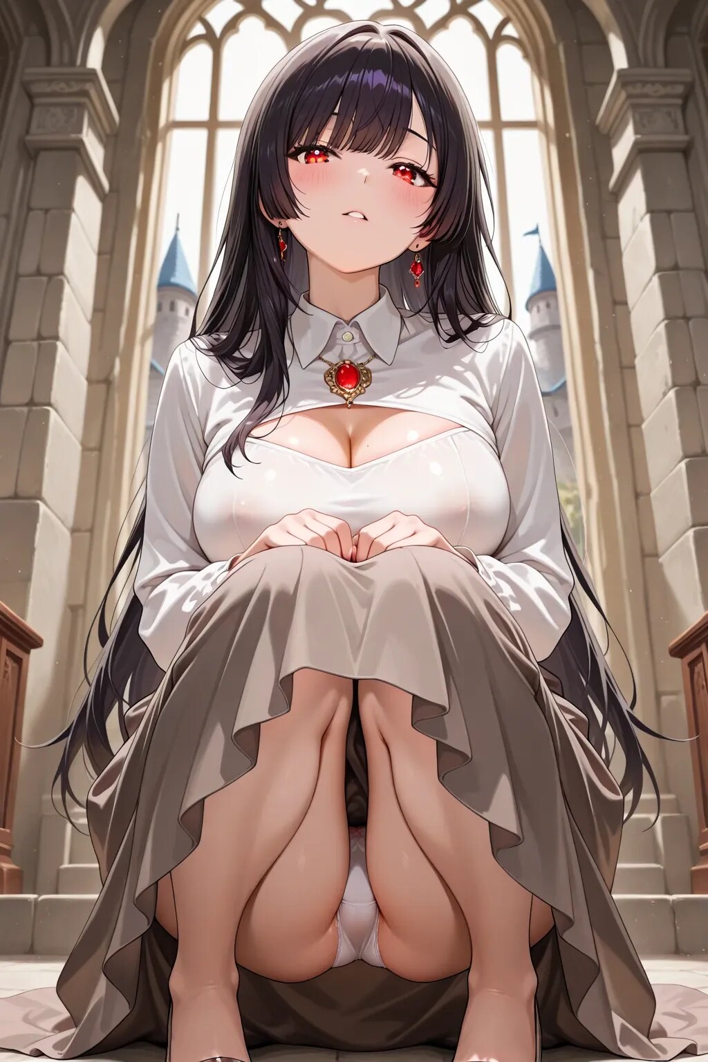 黒髪ロング貴族っぽいしゃがみパンチラ
