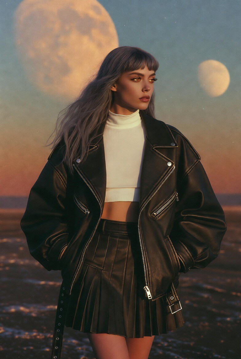 レザージャケットとアッシュカラー(実写風のみ)