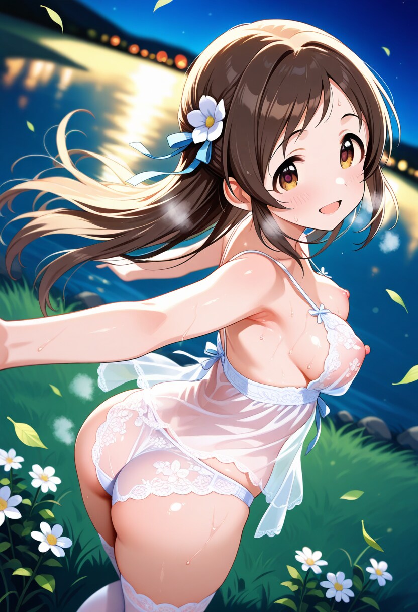 月夜に湖畔でエロ衣装を着て踊る桃井あずき