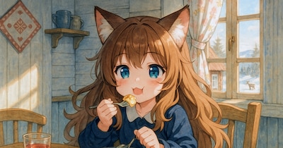 ヤンソンの誘惑とプリンセストルタを食べる小さな女の子