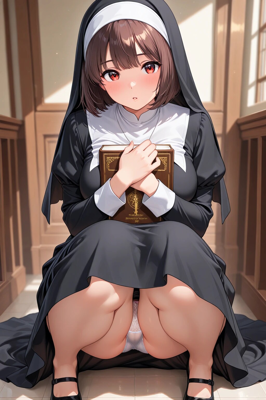 40枚:わざとor偶然のシスターしゃがみパンチラ