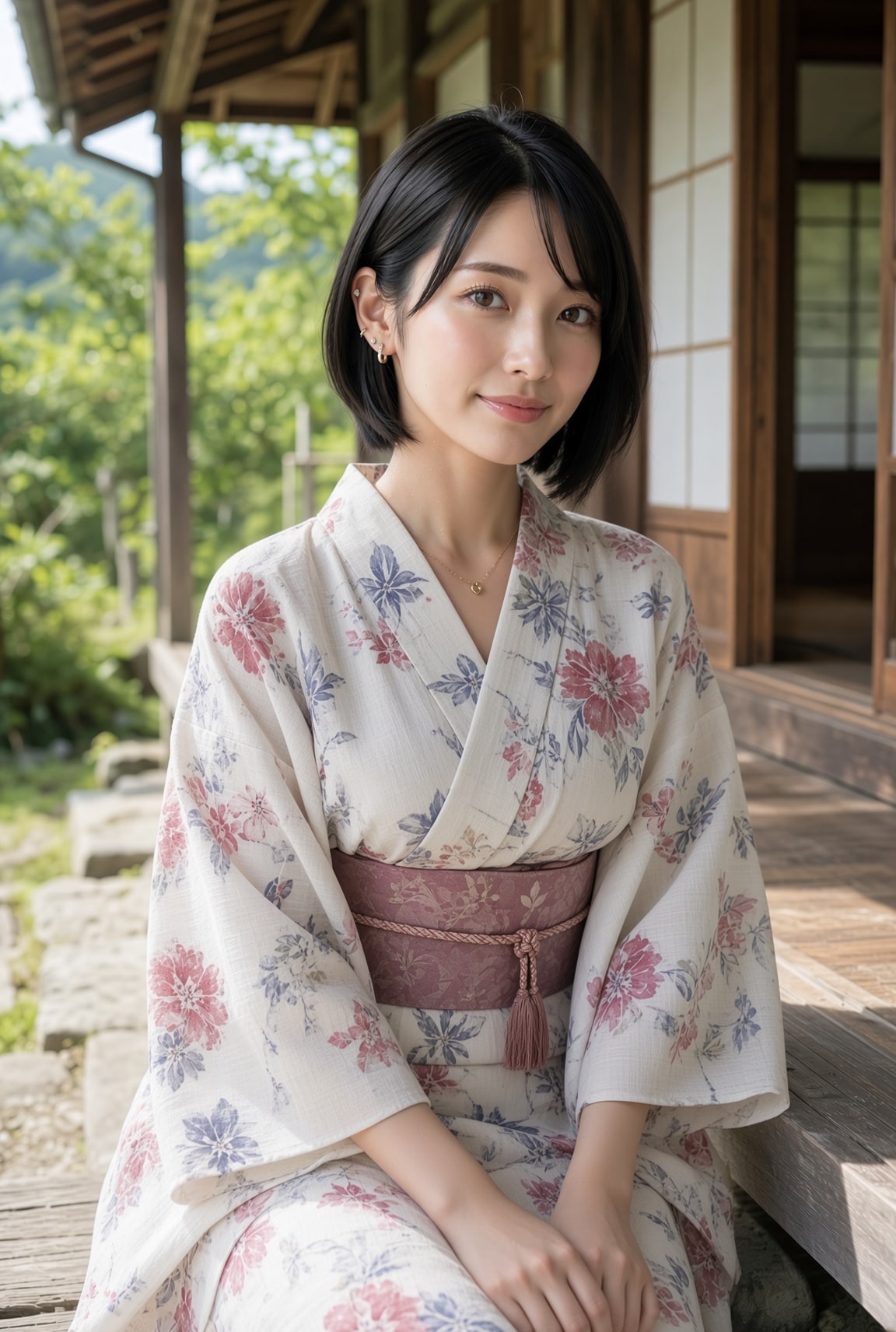 縁側で浴衣