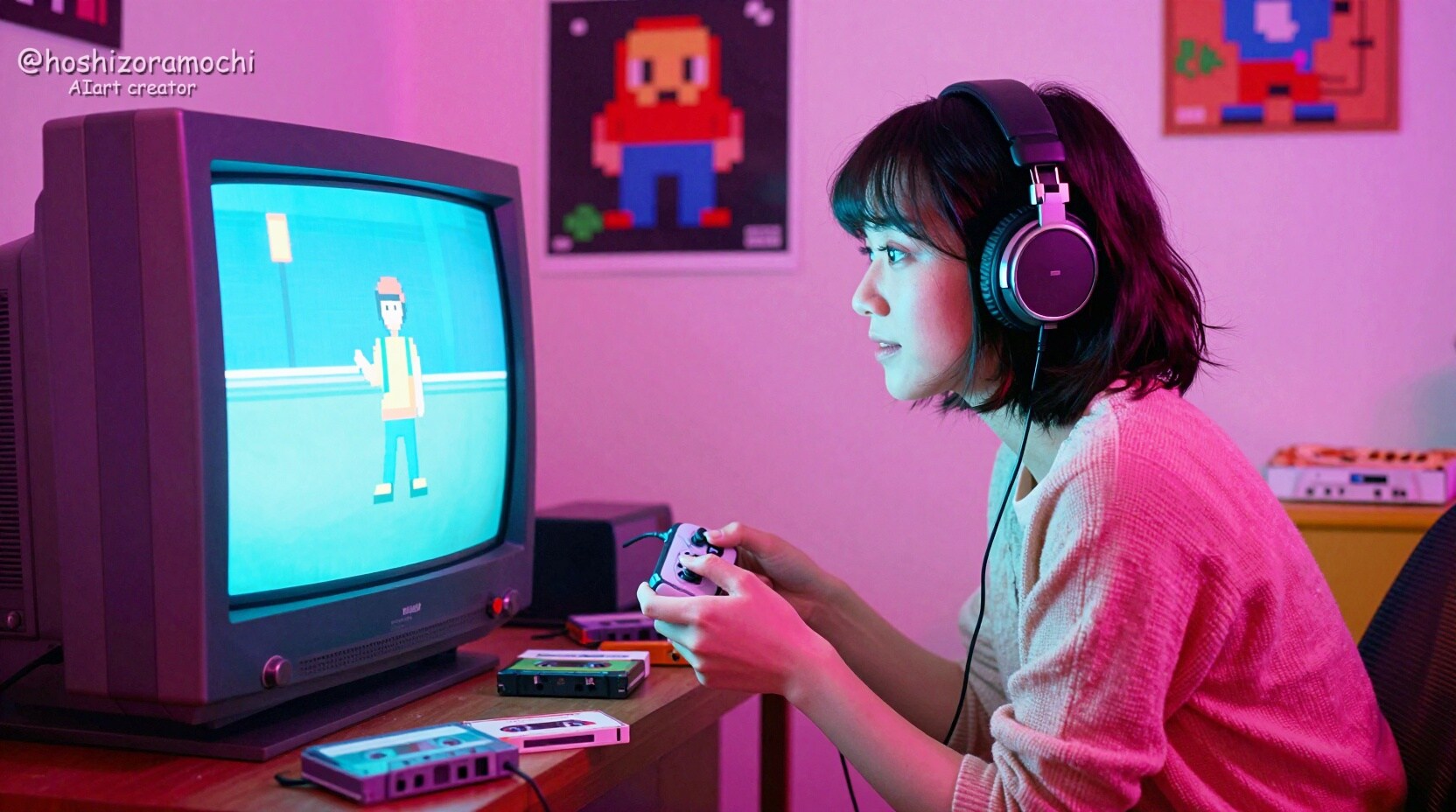 🕹️レトロゲームが彩る 8ビット・ノスタルジー・ナイト | の人気AIイラスト・グラビア