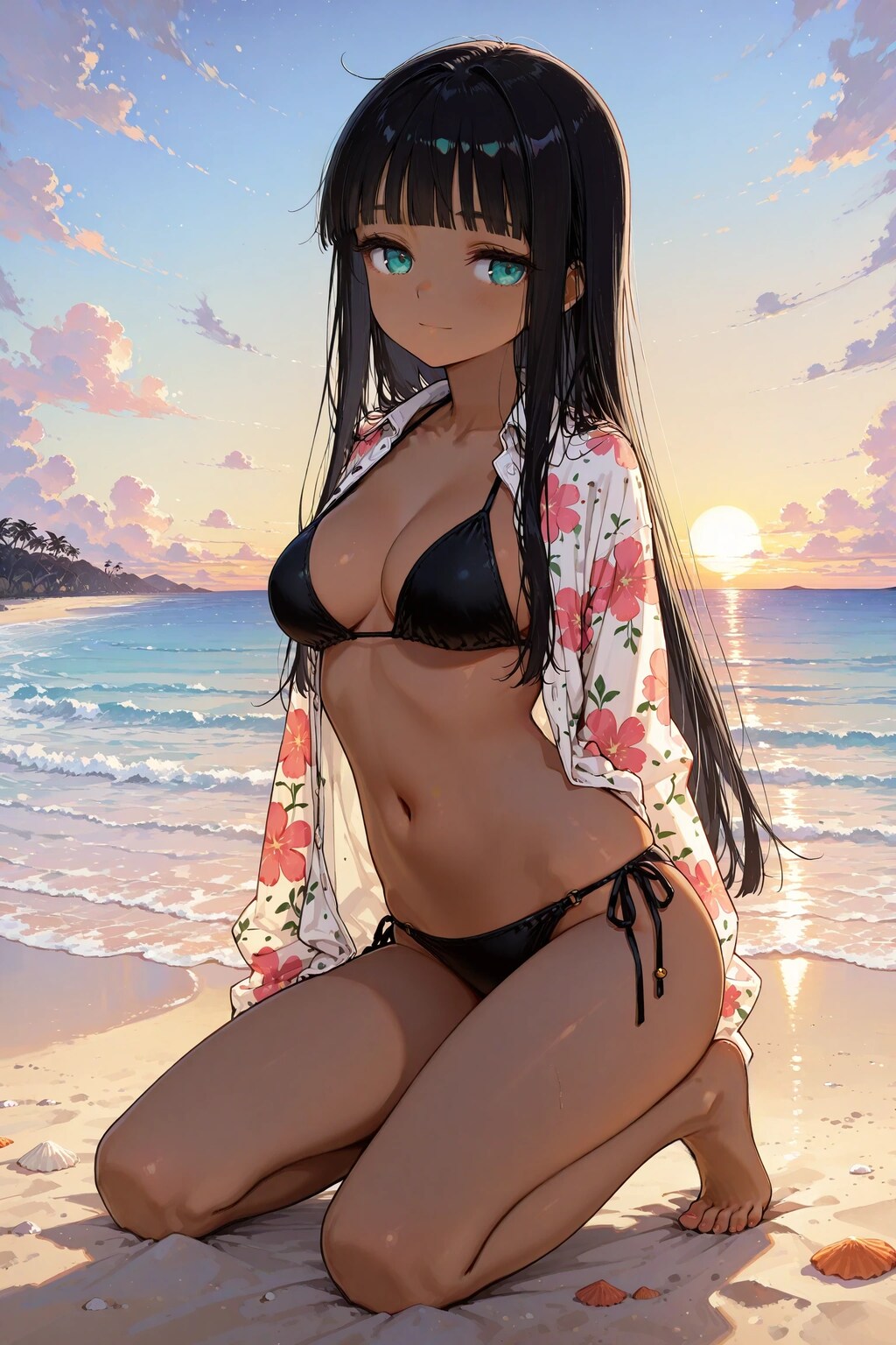 夕日をバックにひかりちゃんのグラビア撮影