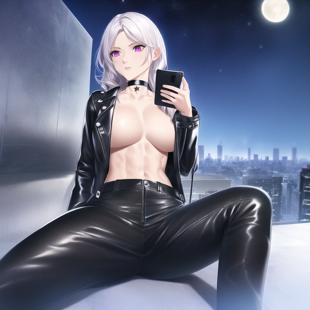 半裸レザージャケット姉ちゃん