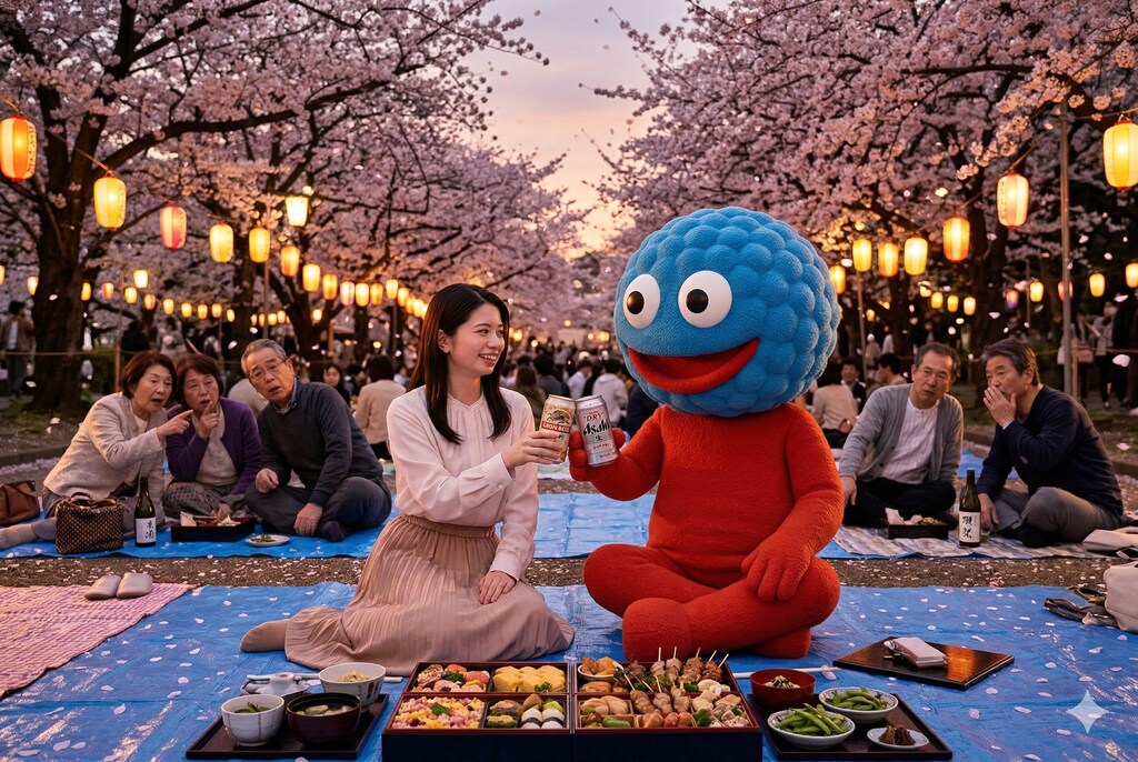 へんなのが花見していた