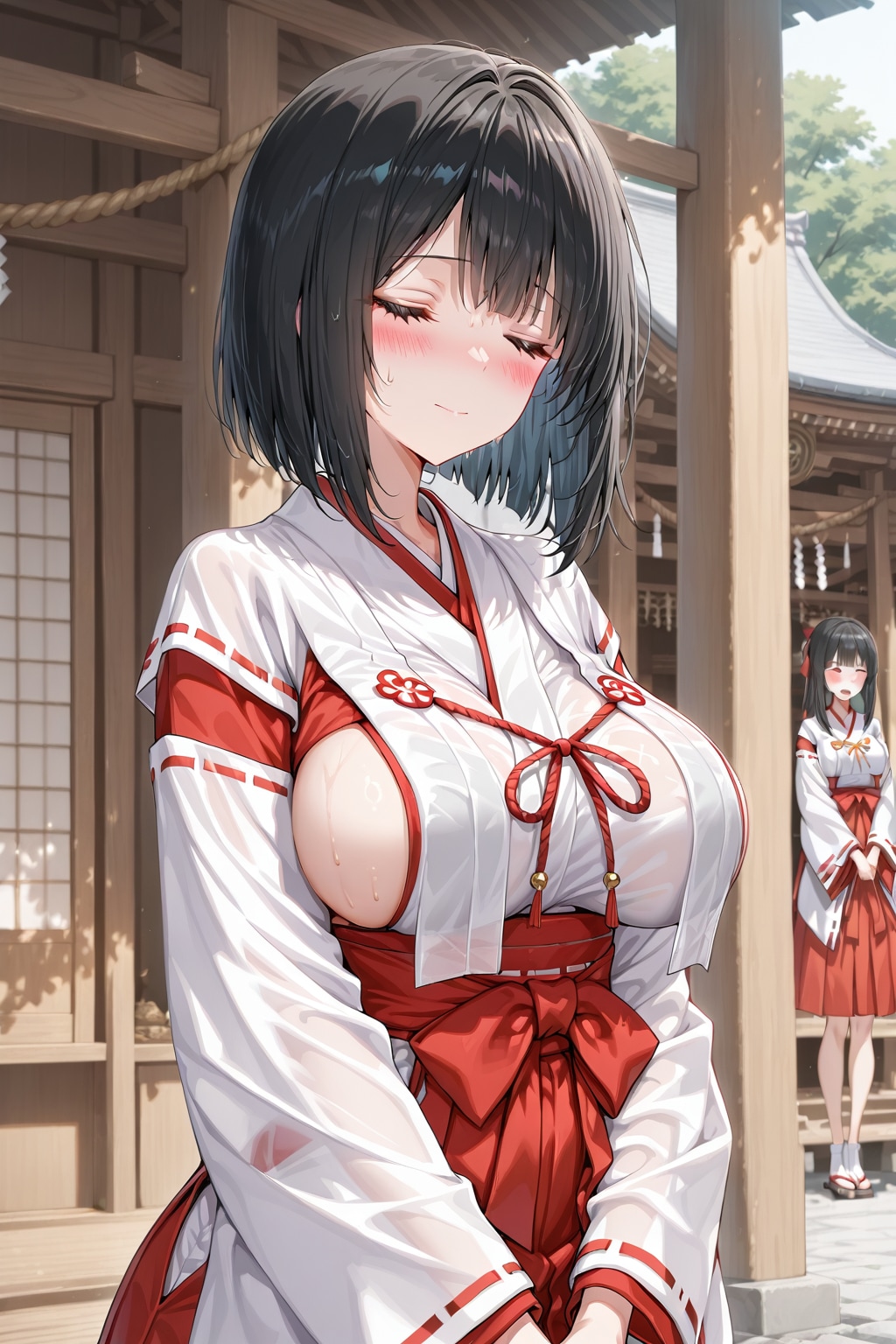 露出・透ける巫女服