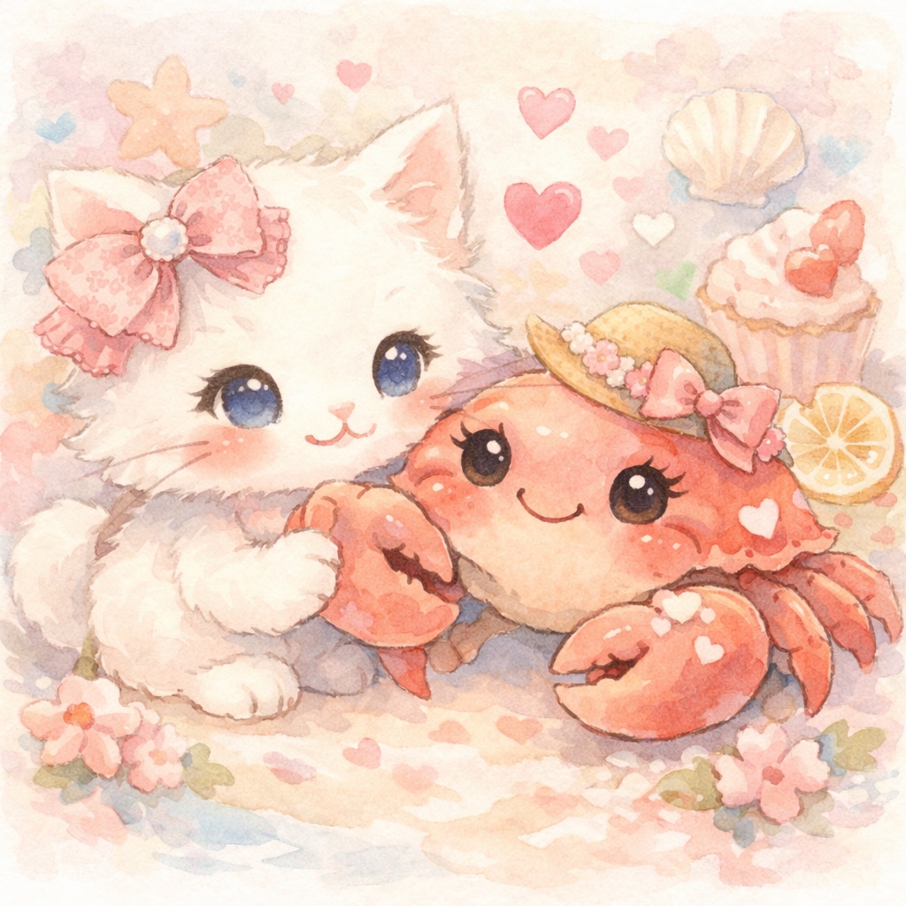 ガーリーで甘々なねこさまとカニさん🐱🦀🍓