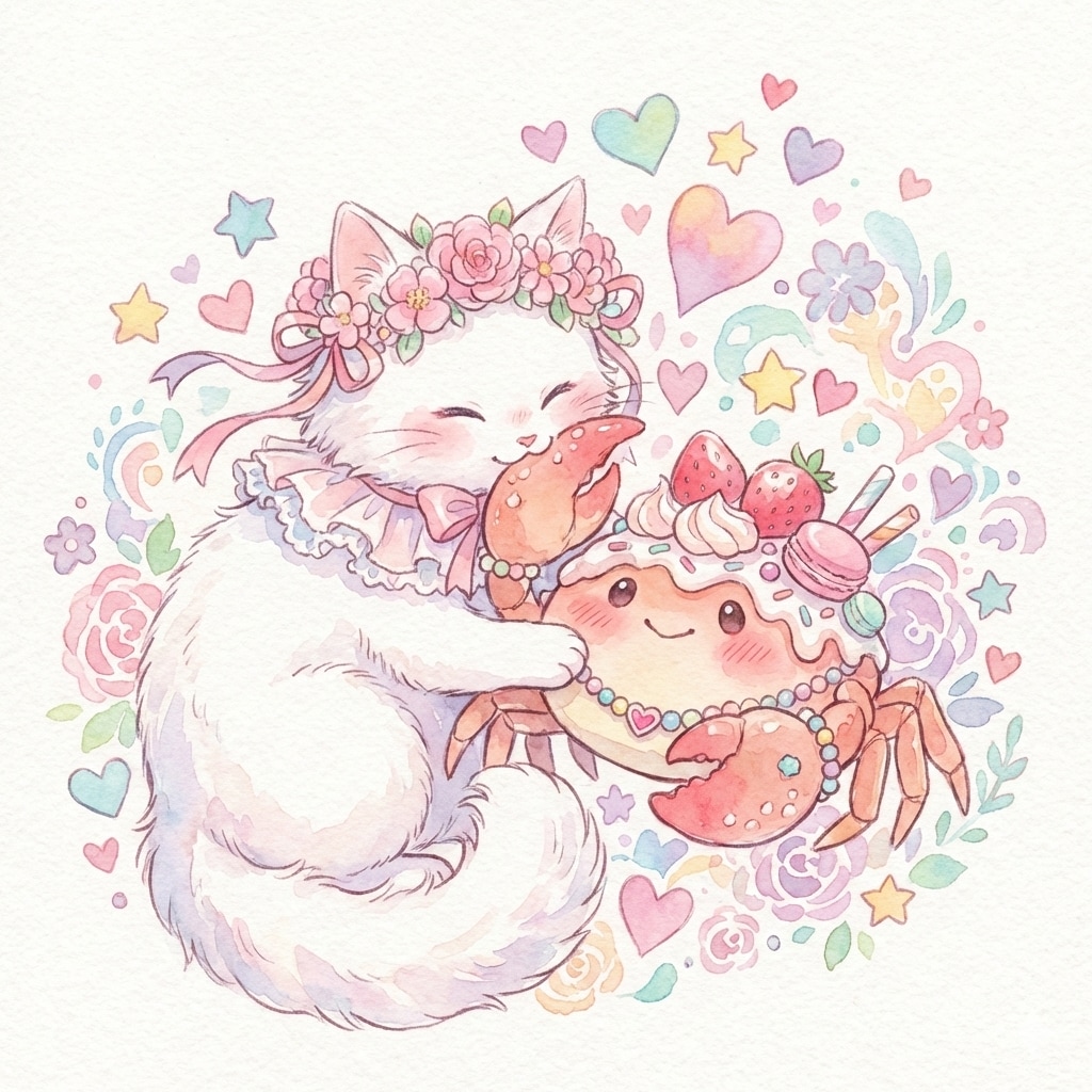 ガーリーで甘々なねこさまとカニさん🐱🦀🍓