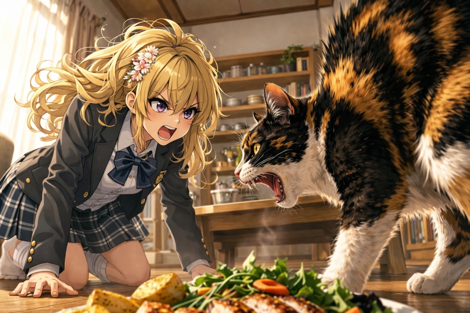 一歩も引かない食卓戦争 | の人気AIイラスト・グラビア