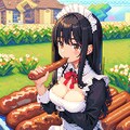 ピクセルアートにしてメイドちゃんにソーセージの(りゃく) 2枚目