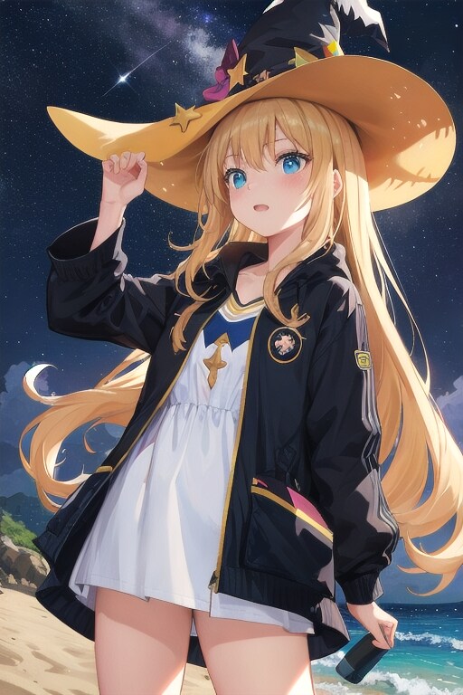 砂浜の魔女と星空 | の人気AIイラスト・グラビア