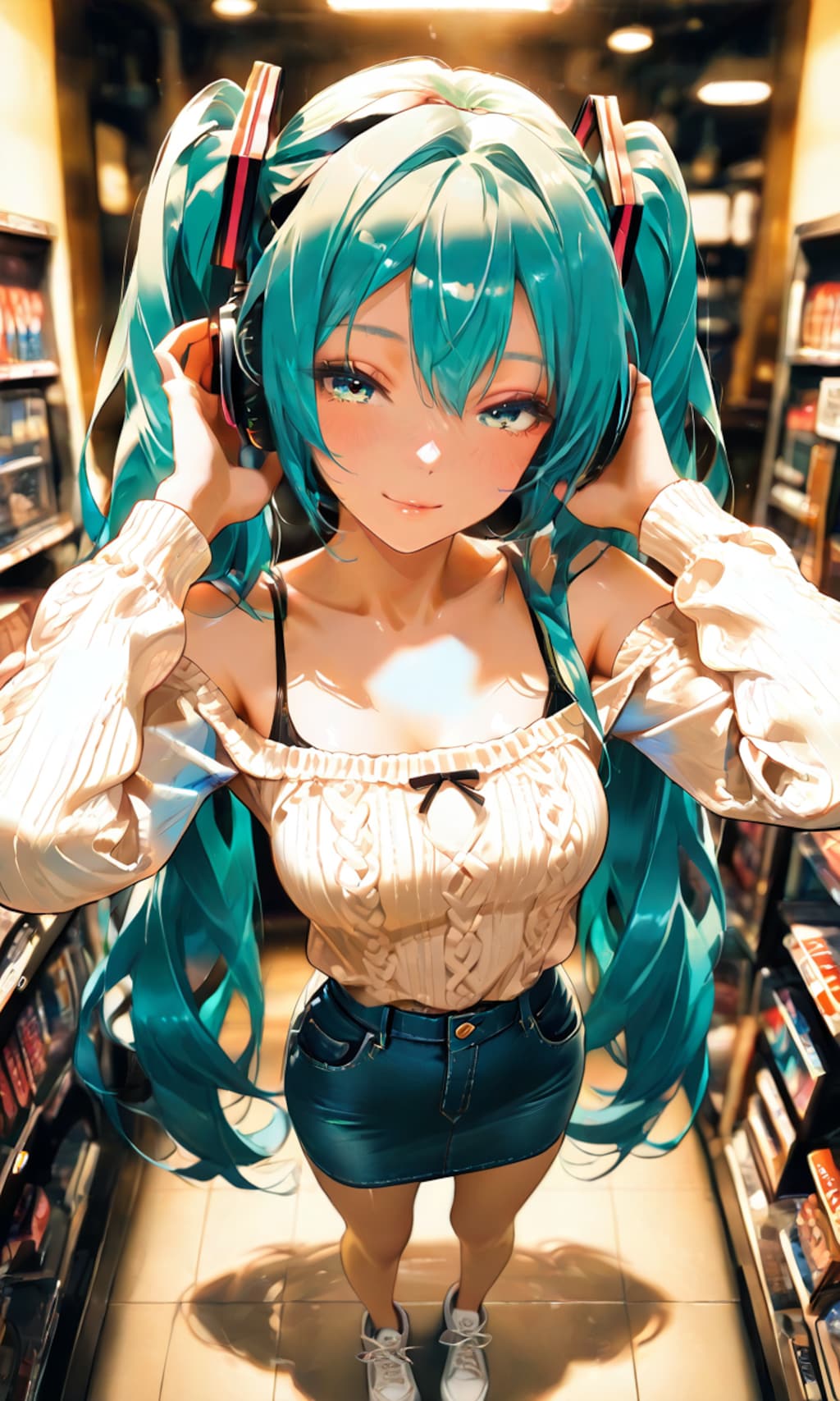 初音ミク、レコード店で音に溶けた無防備な横顔