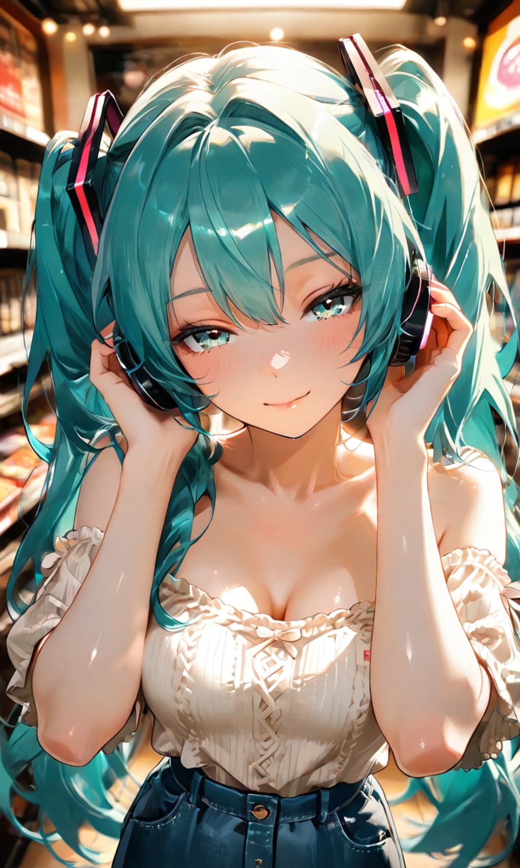 初音ミク、レコード店で音に溶けた無防備な横顔