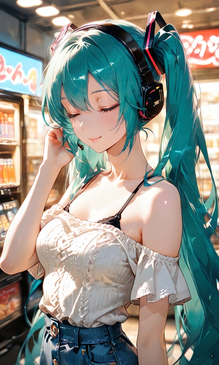 初音ミク、レコード店で音に溶けた無防備な横顔