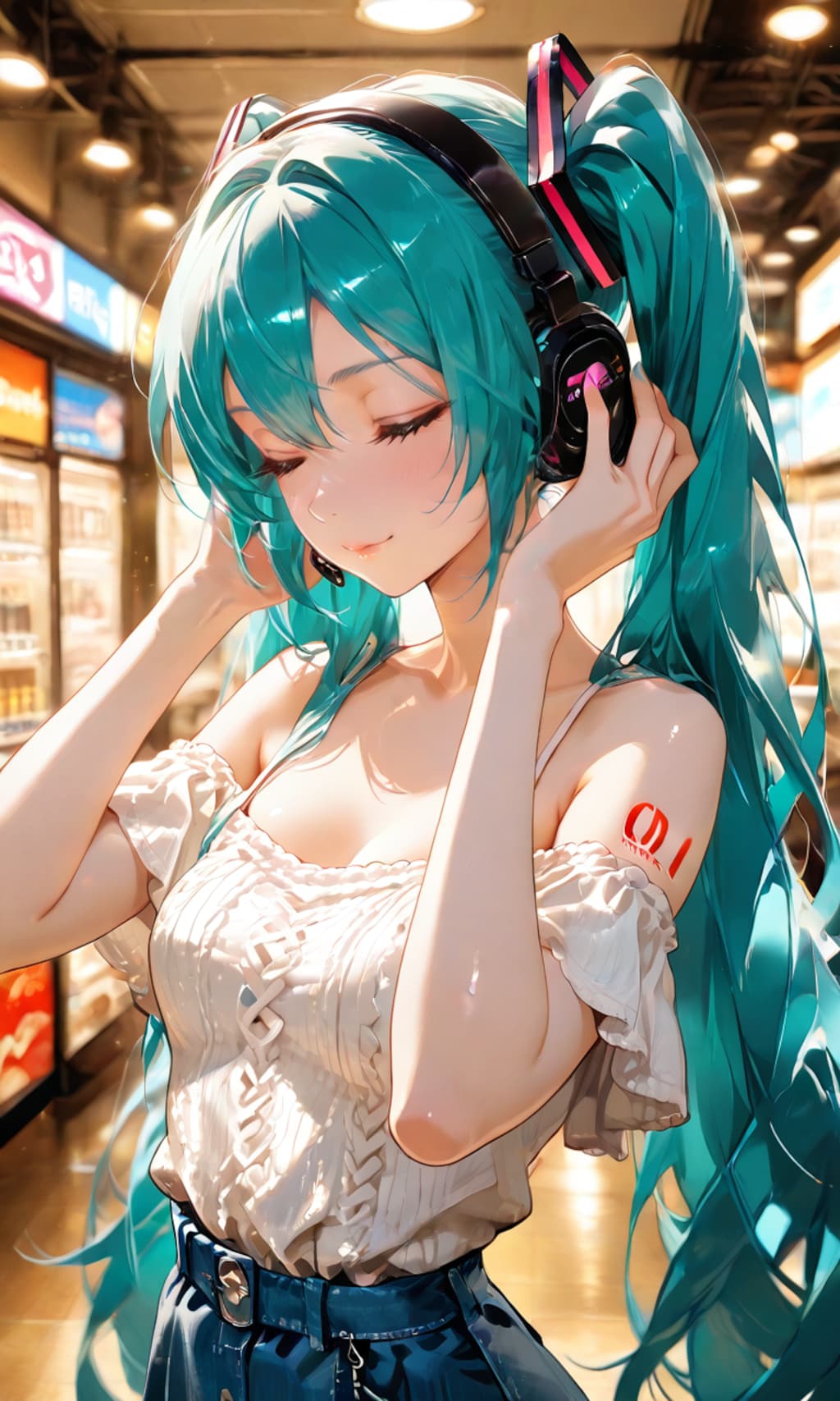 初音ミク、レコード店で音に溶けた無防備な横顔