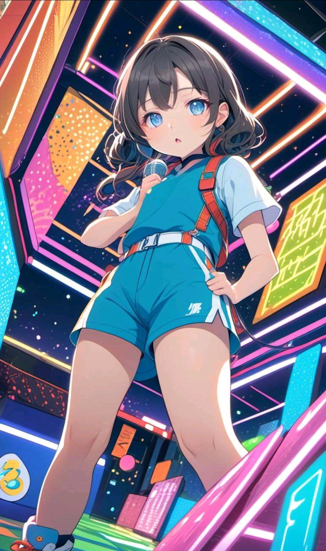 カラオケで歌う小さな女の子