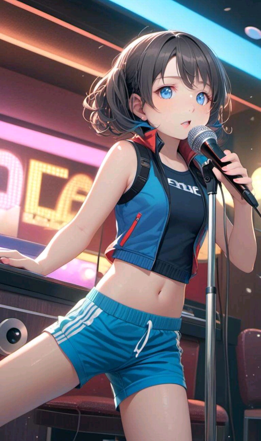 カラオケで歌う小さな女の子