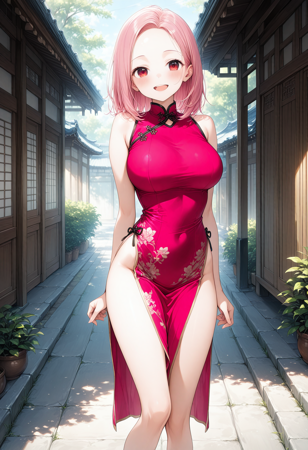 ピンク髪 チャイナドレス
