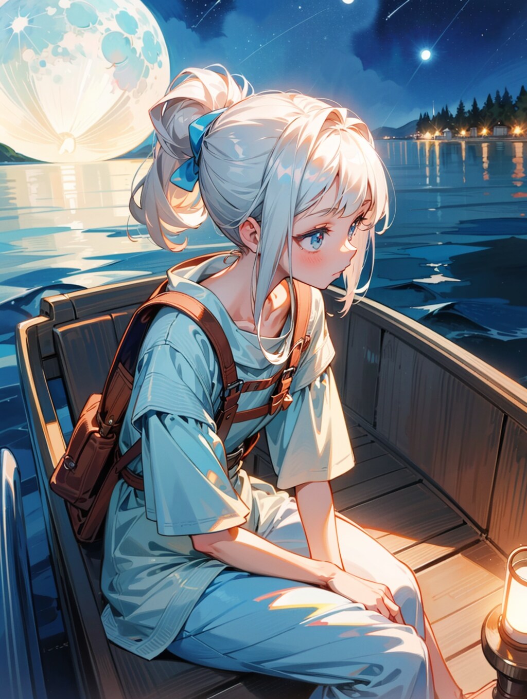 夜の湖畔にて