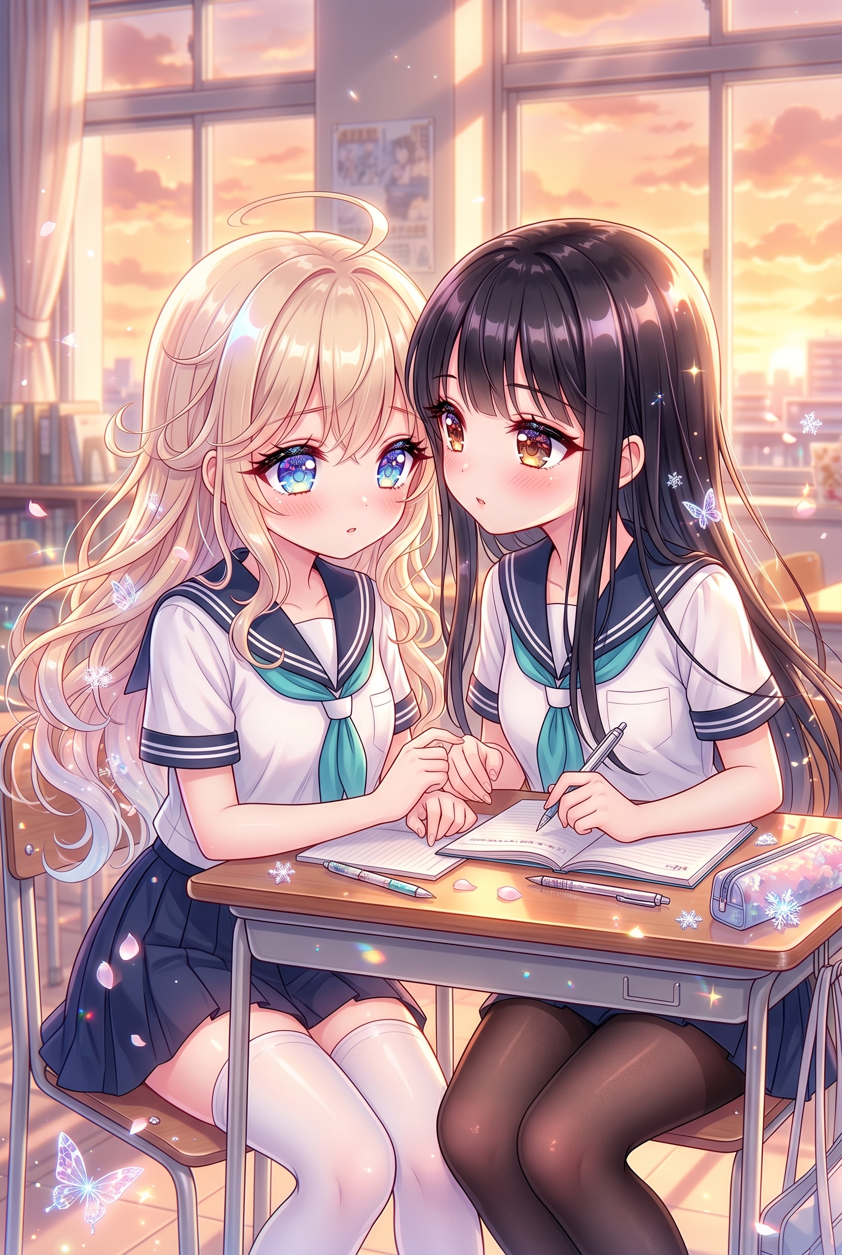 夕映えの教室、寄り添う心 | の人気AIイラスト・グラビア