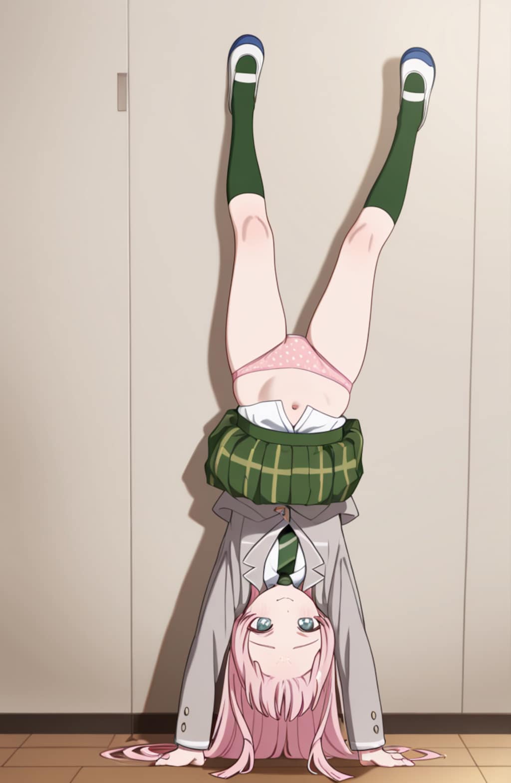 千早愛音が逆立ちしてパンツ全開