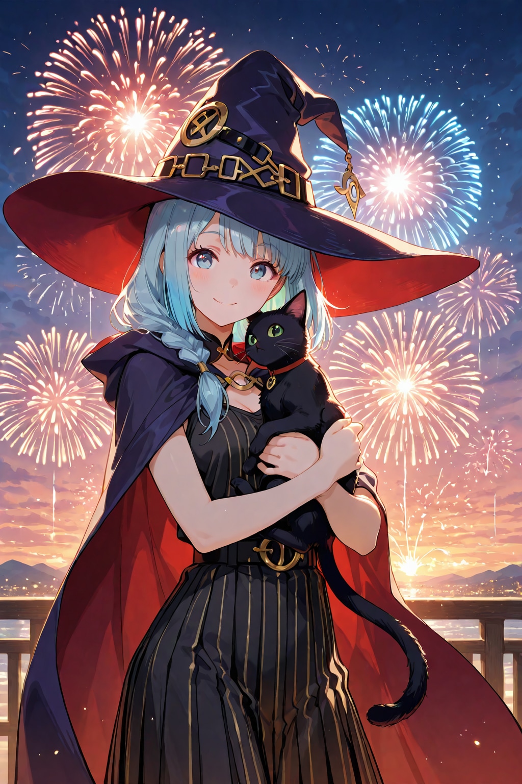 魔女と黒猫と花火