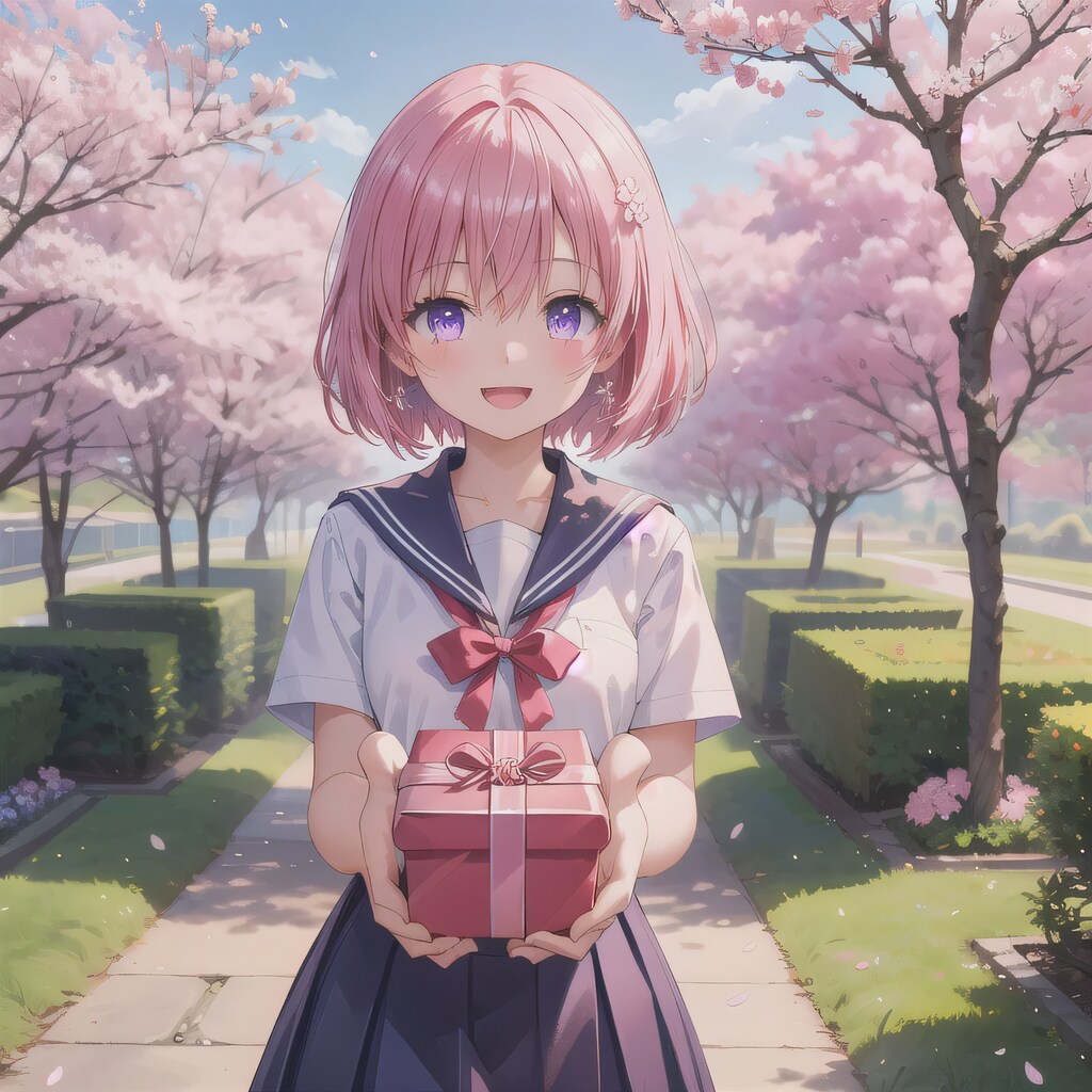 ピンク髪ボブでセーラー服の少女