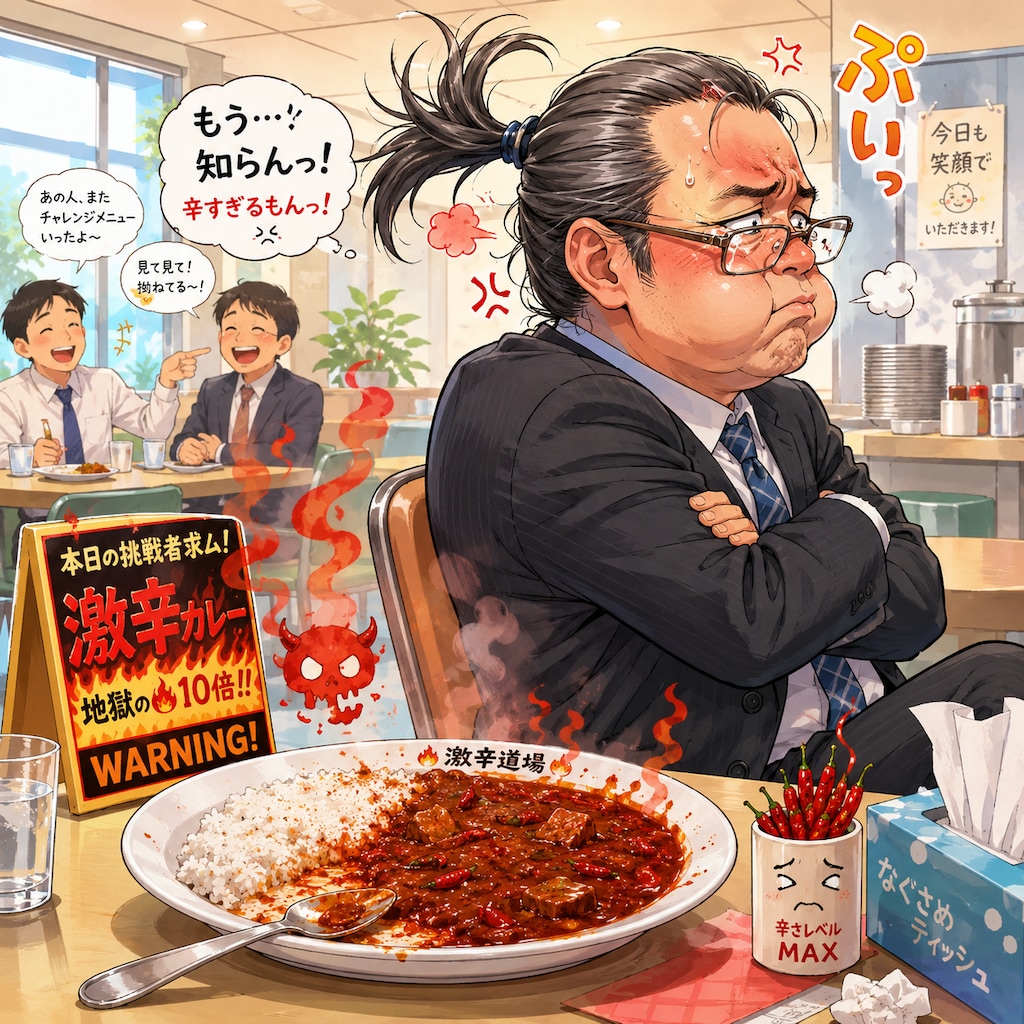 ポニテメガネスーツめっちゃスネるおっさんカレー