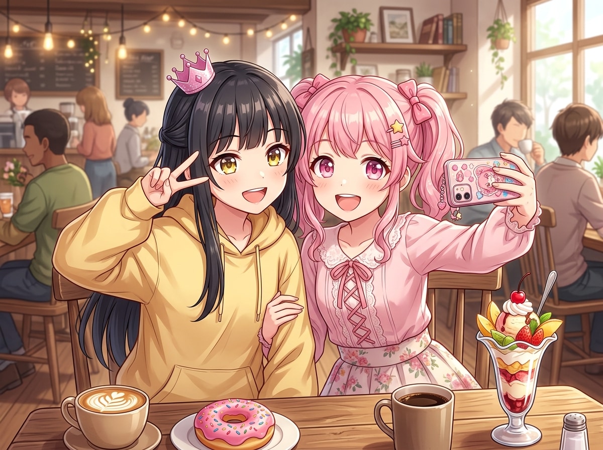 カフェの甘いセルフィータイム | の人気AIイラスト・グラビア