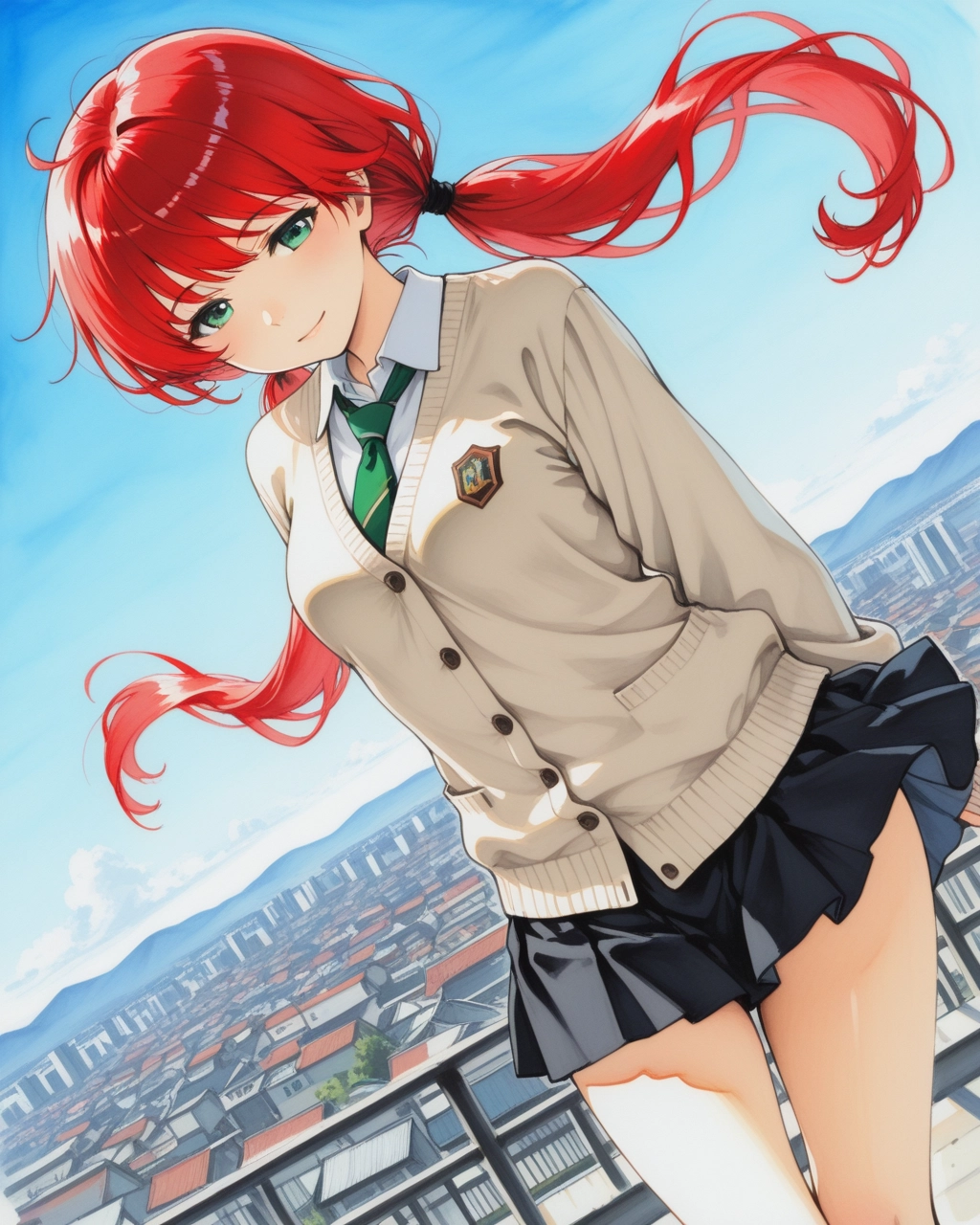 屋上で