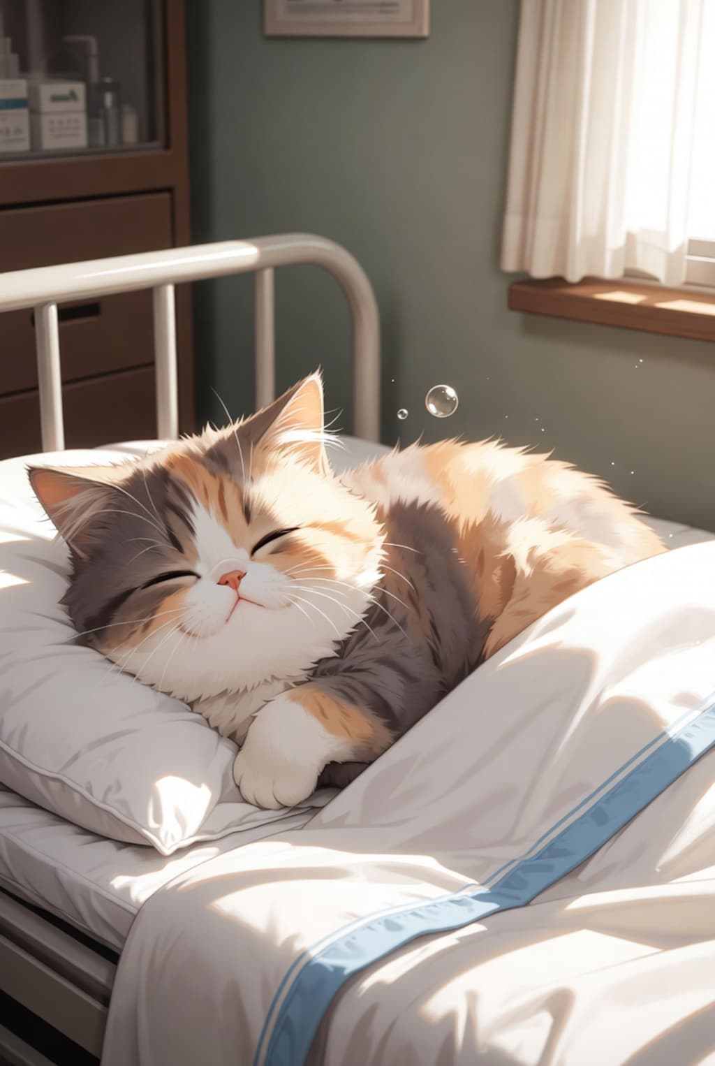 ベッドで寝ている猫